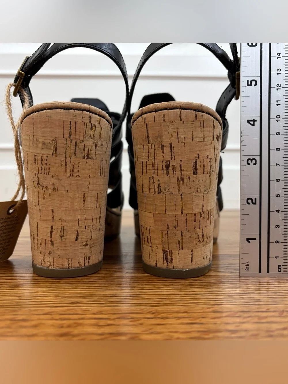 NWT Børn BERNESE Black Leather Strappy Cork Wedge Sandals (10)